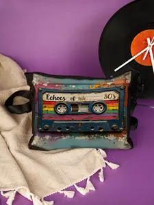 1pc Retro Shoulder Crossbody Bag, Trendy and Nostalgic Style, Rainbow Tape Echoes of The 80s Print Pattern, Suitable for Daily Travel and Music Festival Wear
