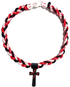 Tornado 3 Rope Necklace Baseball Stitch Clasp Red White Black + Black Cross