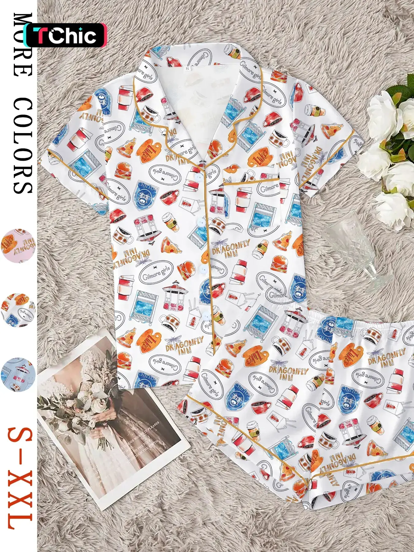 Women's Stars Hollow Gilmore Girls Comfortable Loungewear Sleepwear Set Two Piece Short Sleeve Top Elastic Shorts All Seasons Ideal Gift