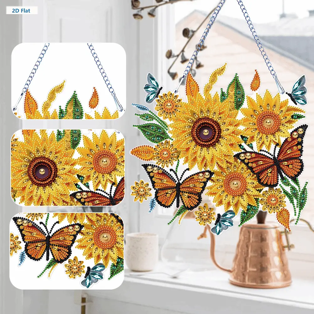 1 Set x Acrylic Painting Pendant Sunflower 2D Flat Diamond Art Painting Set - Single-Side Drill Complete Craft Kit with Colorful Rhinestones, Storage Box, Acrylic Base (253.00x245.00x10.00mm) Ideal Adult Home Decor & Handmade Gift (Holidays, Birthdays)