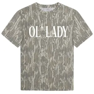 Unisex Ol' Lady MHC Mossy Oak Bottomland Camo Printed Shirt, Stretch Fabric, Streetwear Casual Material Versatile Styling Soft Fabric Edgy