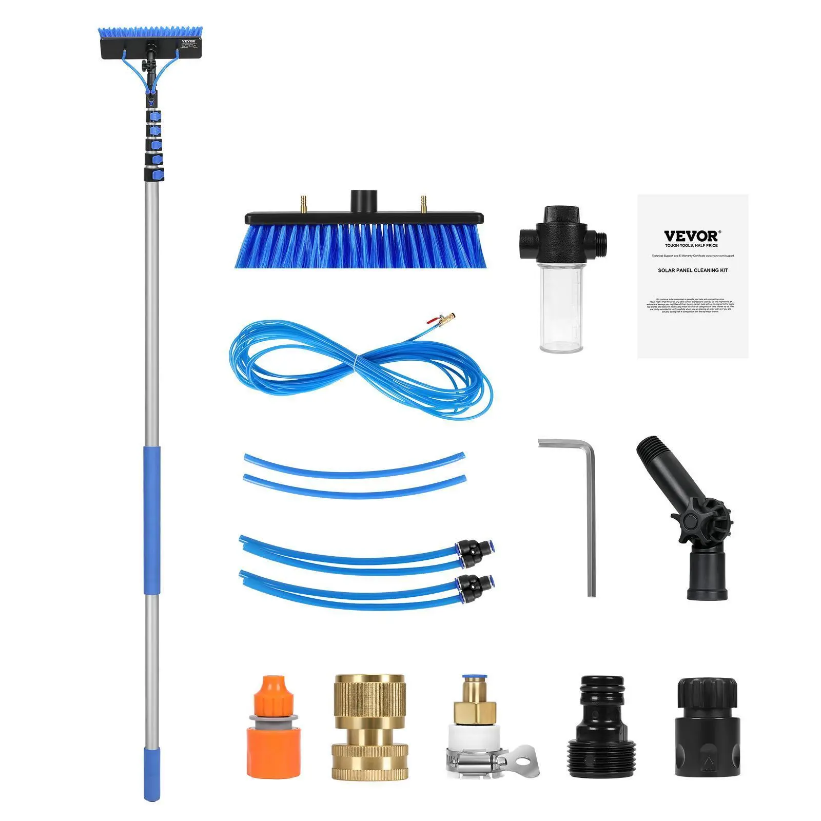 【SummerFinds】VEVOR Water Fed Pole Kit,  , 36FT Solar Panel Cleaning Pole with Extendable Handle, 180° Rotatable Brush Head & 65.6FT Hose, Household & Outdoor Window Cleaner Tool for Caravan Solar Panel Deck