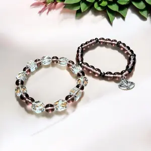 Mauve /taupe Czech Crystal beaded lotus set