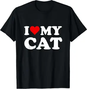 Cotton(pure) Red Heart I Love My Cat T-Shirt