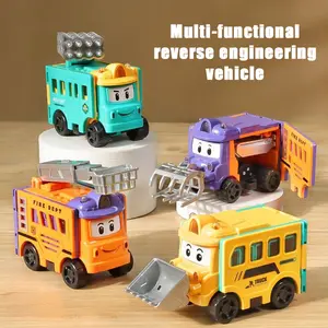 2-in-1 Flip & Transform School Bus Toy  | Friction Powered Engineering Vehicle Set | Fun Surprise Transformation Cars for Toddlers | Perfect Birthday Gift for Boys & Girls