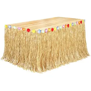 New Deal - Luau Grass Table Skirt Natural 9 Feet x 29.5 Inch Hawaiian Table Skirt for Tropical Hawaiian Party Decorations Luau Party Costume Party, Straw Yellow