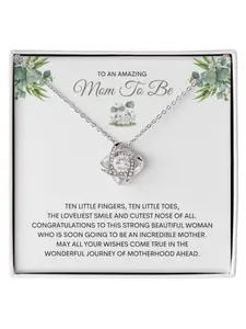Pregnancy Announcement Gift  Love Knot Necklace with Message Card and Gift Box Baby Shower Gift Pregnancy Congratulations Jewelry for Expectant Mom