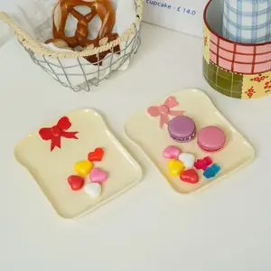 Adorable Bow Bread Plate, Macaron Dessert Dish, Ceramic Tableware, Breakfast Tray, Cute Floral Pattern, Non-Toxic, Made in Guangdong