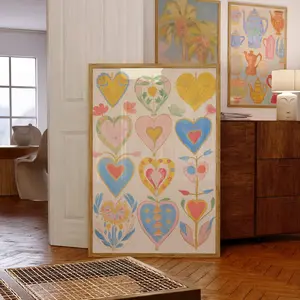 Hearts Poster, Love Poster, 70s Wall Print, Red Wall Art, Vintage Poster,  Decor, Cute Gift For Girlfriend, Bedroom Decor, Art | Framless Poster