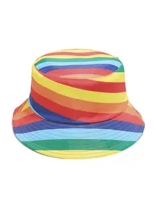 Summer New Unisex Rainbow Striped Fisherman Hat UV Protection Sun Hat for Men and Women Outdoor Festival Beach Vacation Wear Stylish Lightweight Breathable Cotton Blend Cap