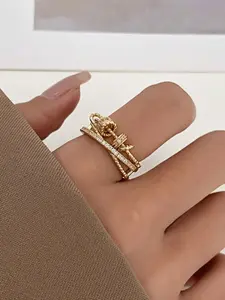 Multi-layer Rotating Cross Design Ring, Rhinestone Inlay Adjustable Anxiety Relief Fidget Spinner Ring, Fashion Jewelry Accessories for Women