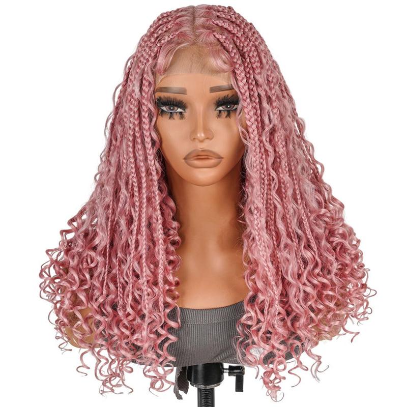 SuperNova #Pink Color 16" Full Lace Bohemian Box Braided Wig - Premium Synthetic Fiber, Natural Look, Lightweight & Comfortable for Daily Wear, Perfect for Trendy Hair Transformations