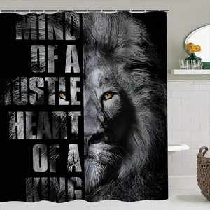 Creative Lion Print Shower Curtain Set, Mind of a Hustle Heart of a King, Includes Hooks and Non-Slip Mat, Home Bathroom Decor, Bathroom Accessory, Bathroom Decoration Accessories
