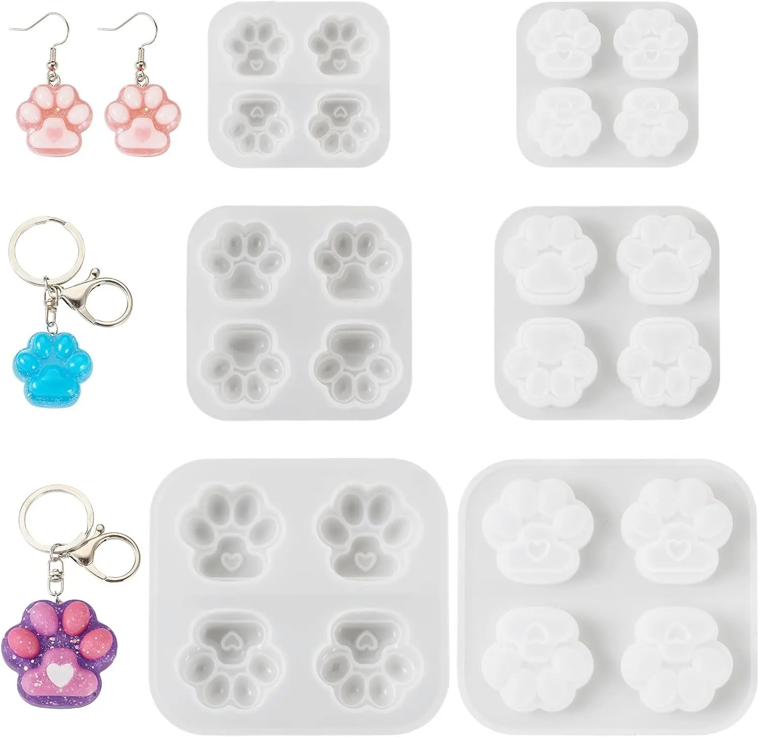 3Pcs Cute Dog Cat Paw Print Silicone Casting Molds for Epoxy Resin DIY Earrings Keychain Jewelry Making Supplies