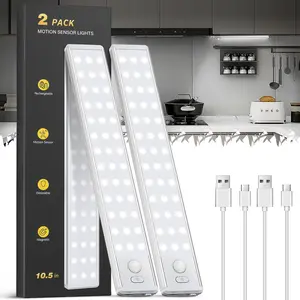 ISUNMEA Under Cabinet Lighting - 10.5" Motion Sensor Light Indoor, Magnetic Wireless Closet Lights, Dimmable Led Night Light, Rechargeable Under Counter Lights for Kitchen, Bedroom, Stair, 2 Pack | Wireless, Rechargeable, Magnetic, Dimmable, Indoor