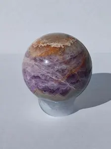 Natural Crystal Decor 6.8cm Amethyst-Crazy Lace Agate Ball, Dual Crystals for Intuition, Calm, Clarity & Spiritual Protection