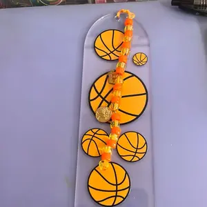 Basketball Bookmark with Orange Beads and Yellow Basketball Design for Sports Fans