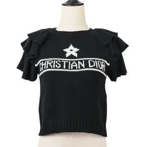 Pre-owned Dior Cashmere Small Leather Goods Christian Frill Cropped Sweater
