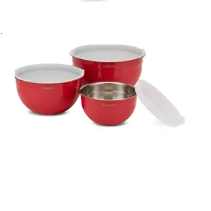 Cuisinart CTG-00-SMB Stainless Steel Mixing Bowls with Lids, Set of 3 (Red Stainless Steel)