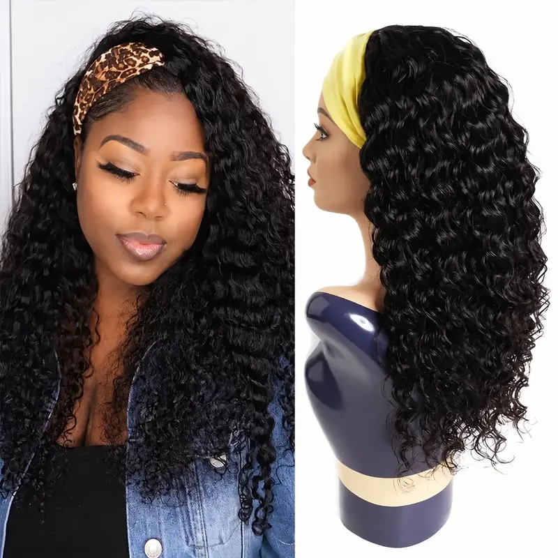 Bling Hair Headband Wig Deep Wave Human Hair For Women Glueless Short Curly Cheap Wig Fall Machine Made Non Lace Brazilian Remy Hair SoHoChic Style #tiktokshopstockup #SohoChic