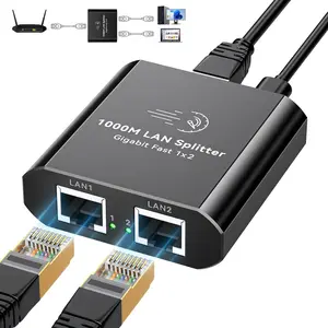 Ethernet Splitter 1 to 2 1000Mbps Internet  Splitter 1 in 2 Out High Speed Either Network Splitter Gigabit Dual LAN RJ45 Port Router  Work with Cat6/7/8