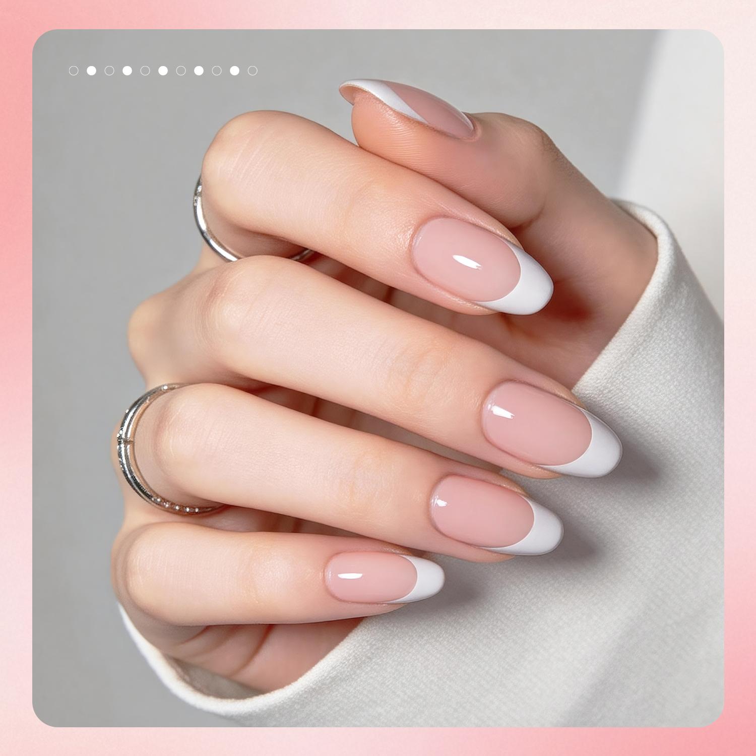 JODSONE 144pcs New Upgrade French Gel Nail Tips Kit French Tip Press on Nails Soft Fack Nail Tips Gel Nail Glue,Builder Gel,Top Coat,Nail Lamp All Included for Nail Art Easy DIY