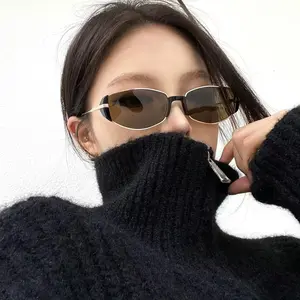 Y2K Retro Narrow Cat Eye Sunglasses for Women, Slim Brown Oval Frame Shades, Lightweight UV400 Trendy Glasses, Flattering for Round Face, Perfect for Summer Travel, Beach & Street Style Outfits