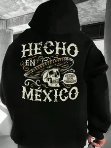 Men's Hecho en Mexico Hoodie - Mexican Skull Sombrero Graphic Pullover | Chicano Streetwear for Cinco de Mayo & Latino Pride | Soft Fleece Casual Sweatshirt with Pocket | Vintage Grunge Bold Edgy Style Black Hooded Sweatshirt