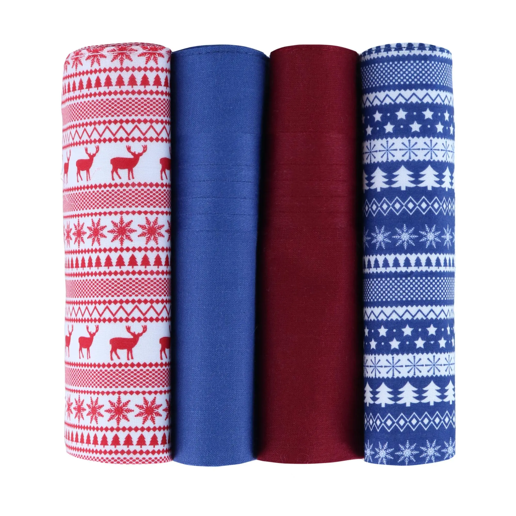 ASCENTIX Men's 4-Pack Novelty Cotton Handkerchiefs with Deer Pattern, Versatile Pocket Square for Parties and Secret Santa, Gift, Christmas Trees, Stocking Stuffers, Holiday, Snowflakes, Male, Multiple, 15 X 15 Inches, Party, Festive