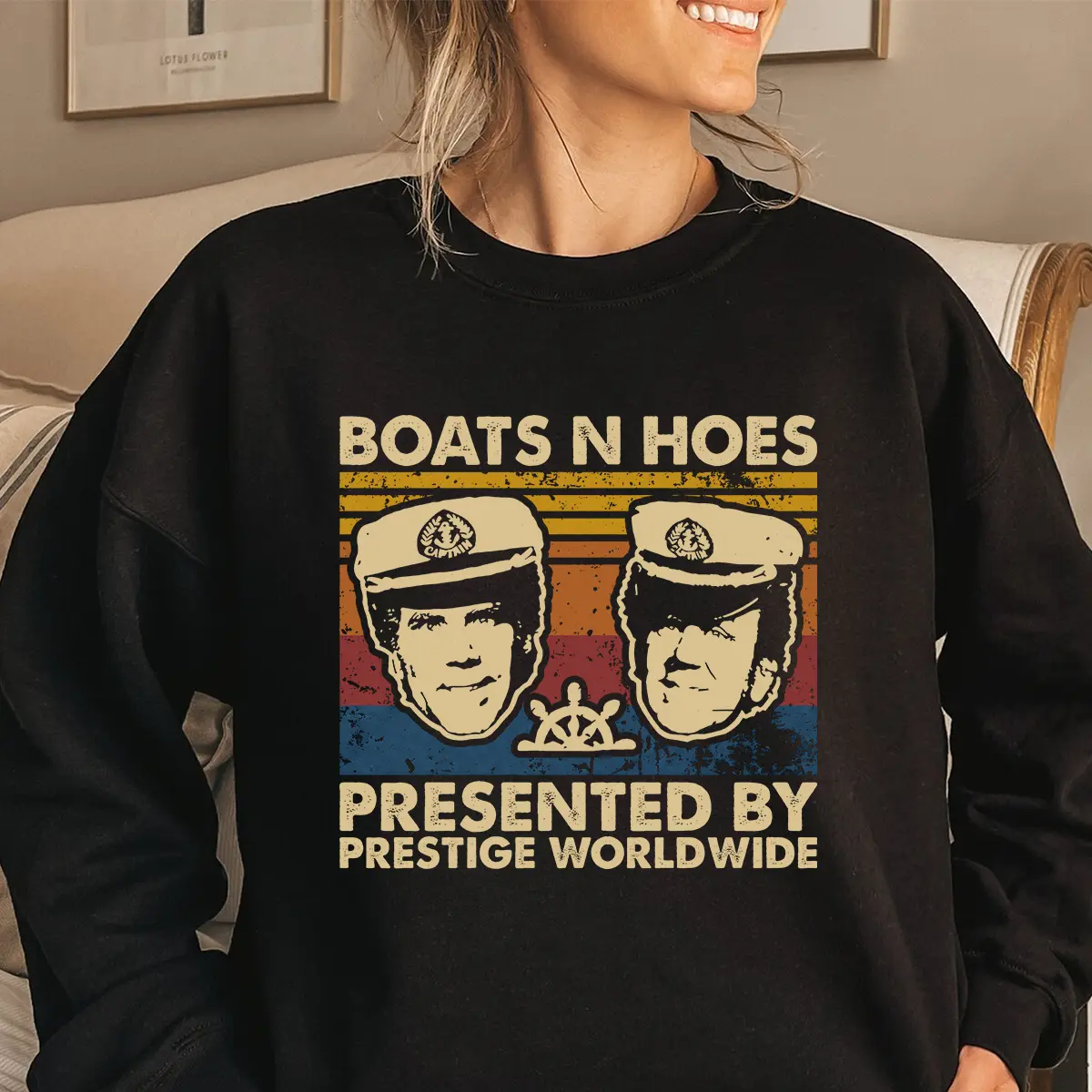 B0ats N Ho3s Shirt, Pr3stiige Worlldwiide Vintage Sunset Tee, Retro Nautical Comedy Tshirt, Funny Boating Graphic Apparel, 90s Style Music Video Hoodie, Distressed Summer Party Sweatshirt