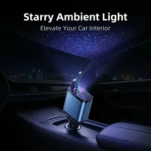 120W Fast Charging 4-in-1 Retractable Car Charger RGB Starry Light USB-C Lightning for iPhone Android