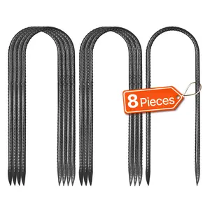 VEVOR Rebar Stakes,  12-Inch, Heavy-Duty 0.32 in Diameter U Shape, Galvanized Steel Ground Anchors with Chisel Point End & Rust-Resistant Coating, for Gardening Support, Fence, Camping Tents (8-Pack)