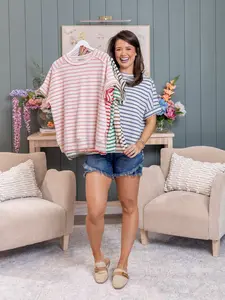 Zenana Striped Short Sleeve Hi Low Tee | S/M-2X/3X