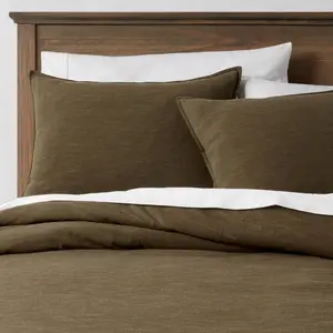 3pc King Space Dyed Cotton Linen Duvet Cover & Sham Set Olive Green - Threshold