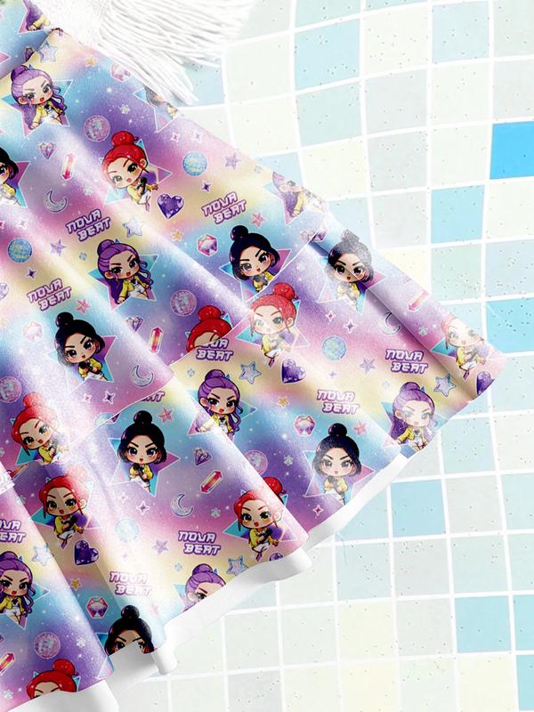 K-Pop Hunter Girl Group Swimsuit, Girls' Starry Sky Gradient Swimwear, Cartoon Character Print, Sweet Cool Two-Piece Bathing Suit, Swim Skirt Set K-Pop Hunter Girl Group Swimsuit, Girls' Starry Sky Gradient Swimwear, Cartoon Character Print, Sweet Cool Two-Piece Bathing Suit, Swim Skirt Set