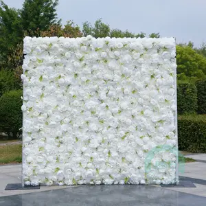 White With Green Leaves | 6.56Ft*6.56Ft 3D Fabric Artificial Flower Wall Rolling Up Curtain Flower Wall Decor Decorative Fruit Light Silk