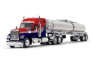 Kenworth W990 w/ 76" Mid-Roof Sleeper & Brenner Chemical Tank Trailer - Red/Navy Blue Diecast 1:64 Scale Model - DCP 60-1731