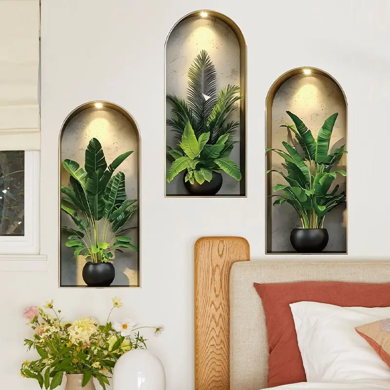 Plant Wall Sticker, Decorative PVC Wallpaper, Wall Decal, Interior Stickers, Decoration Sticker for Living Room, Dining Room, Bathroom, Bedroom, Removable Design
