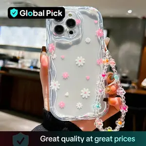 Cute Flower & Heart Decorative Phone Case with Lanyard, Shockproof Phone Protective Cover, Phone Accessories Compatible with iPhone 11 12 13 14 15 Pro Max