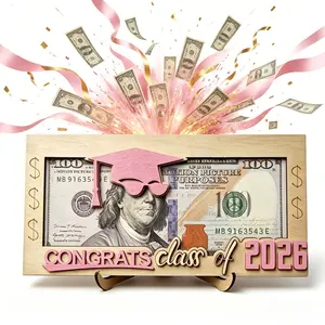 New Pink 2026 Graduation Money Holder, Wooden Cash Gift Box, Creative Pink Wooden Greeting Card Envelope Box, Practical Graduation Party Supplies, Ideal Gift for High School & College Graduates, Cash Envelopes
