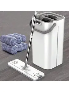 PokEpic Mop And Bucket With Wringer Set, Hands Free Flat Floor Mop And Bucket, 6 Washable Microfiber Pads Included, Wet And Dry Use, Home Floor Cleaning System For All Floor Types And Windows