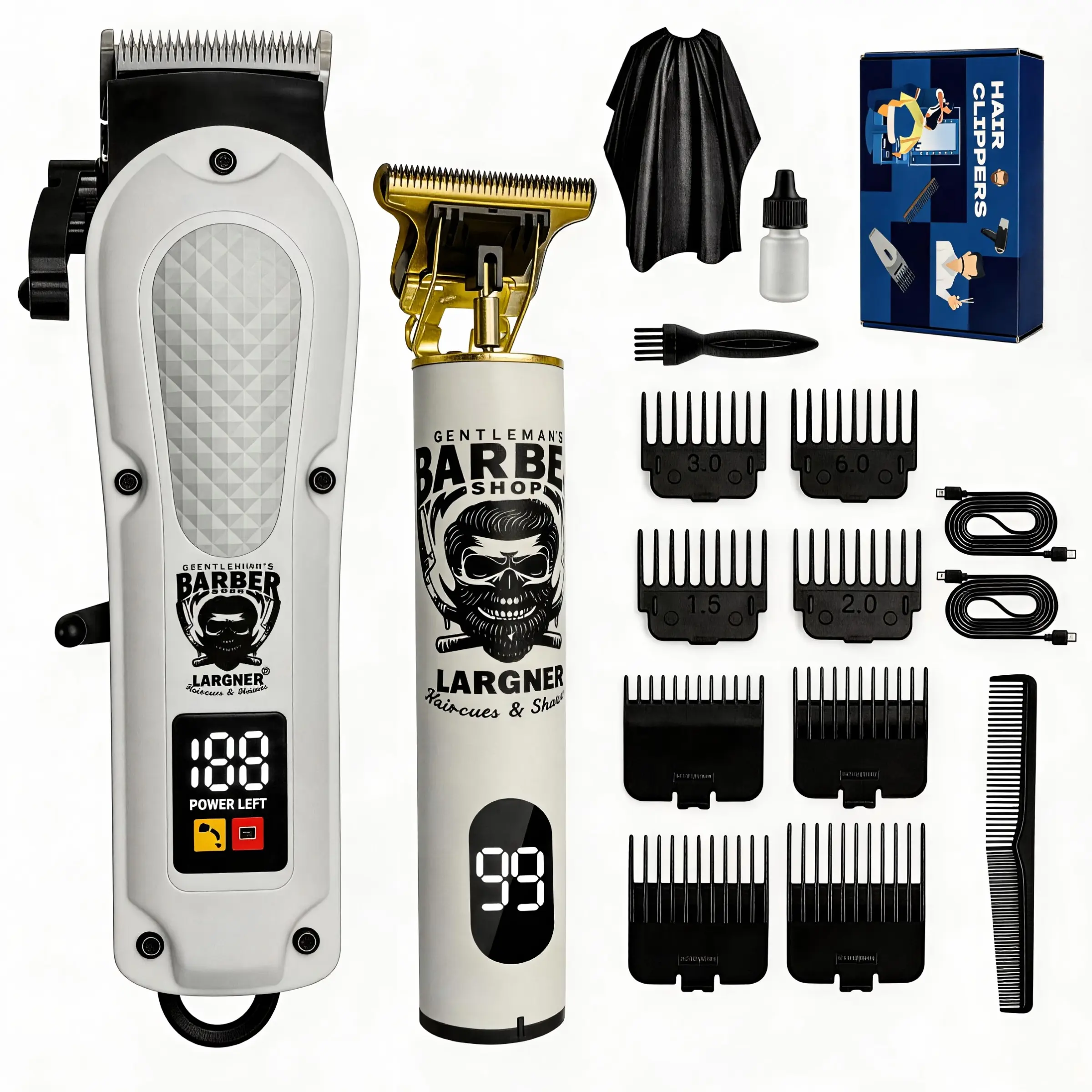 Men's Professional Hair Trimmer Set, Cordless Barber Trimmer, USB Rechargeable Multifunctional Electric T-Blade Trimmer, Includes Two Clippers and Full Accessories, Cordless Hair Cutting, Barber Equipment, Cordless Trimmers