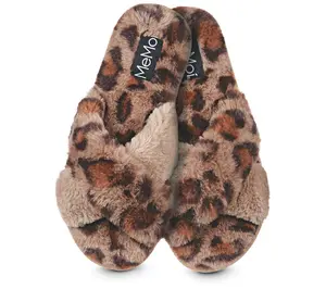 MeMoi Cheetah Crossover Open Toe Plush Slippers