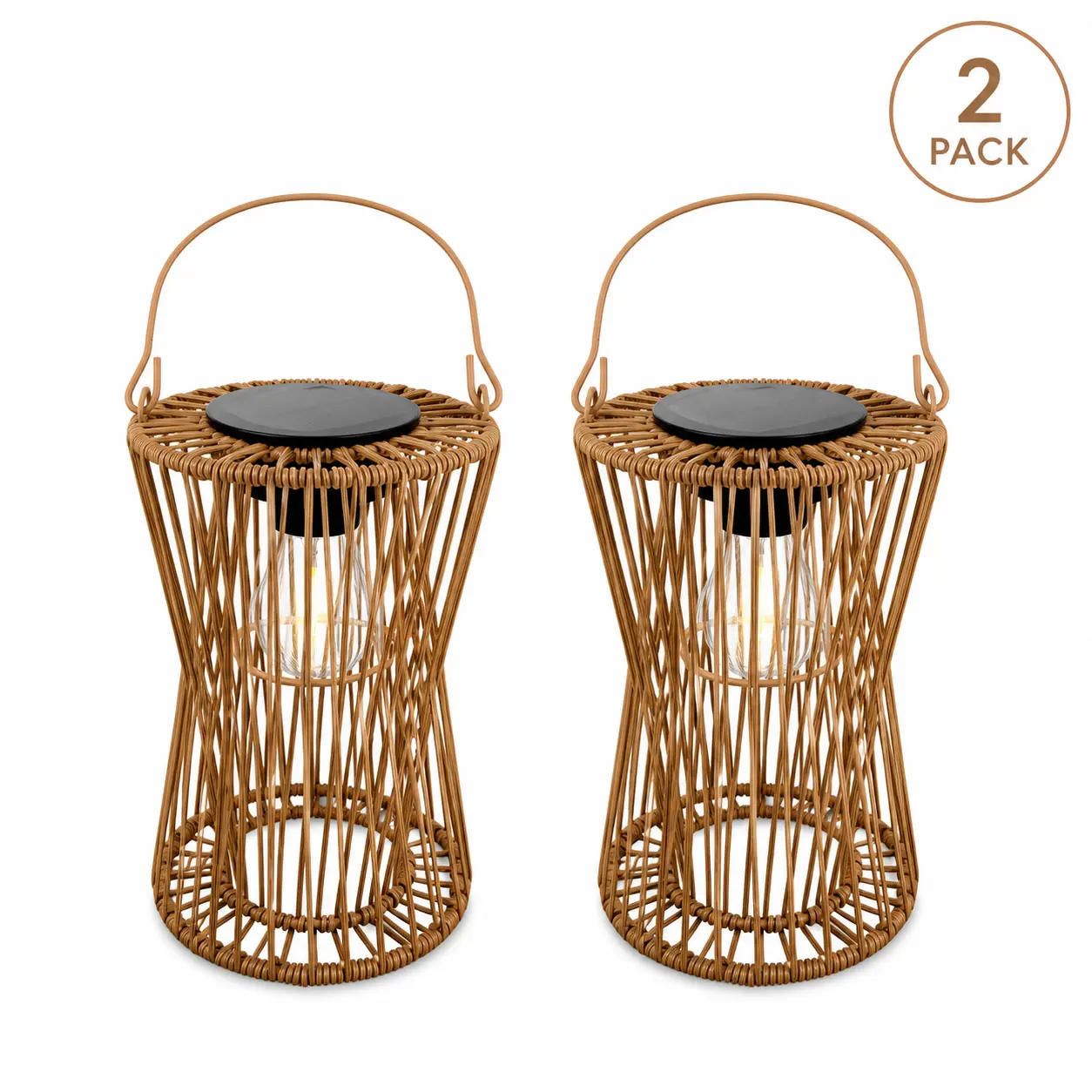 APZZLOXH Rattan Weave Solar Hanging Lantern with Handle - Outdoor Decorative LED Lights, Warm White Bulb, Auto On/Off Solar Fixture for Patio, Garden with Bohemian Vibe
