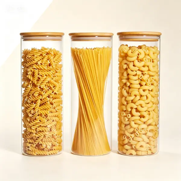 70oz 11" Tall Cylinder Glass Food Storage Containers & Jars (3 Pack) with Bamboo Lids, Airtight Silicone Seal, BPA-Free Reusable Durable Home Supplies for Pasta, Flour Pantry Organization