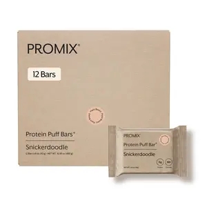 Promix Plant Protein Puff Bars – 11g Vegan Protein 6g Sugar – Marshmallow Crispy Treat–Style – Snickerdoodle – 12 Bars