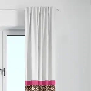 Bacati - Single Light Filtering Curtain Panel Damask Pink/Chocolate