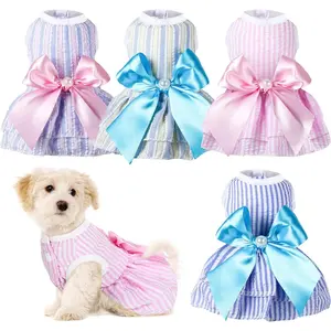 4 Pieces Dog Dresses Dogs Puppy Clothes Summer Princess Pet Dresses Girl Female Doggie Tutu Skirt Apparel for Chihuahua Yorkies Pup Cat Outfit(X-Small) Four Seasons Grid Cat and Dog Dress Cute Small Dog Angel Dress