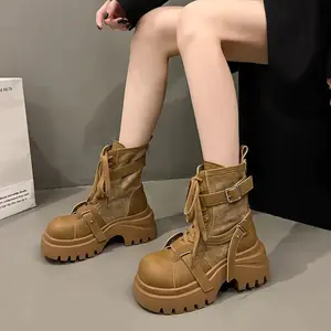Women's Yellow Big Toe Platform Ankle Boots with Stylish Belt Buckle Non-Slip TPR Outsole & Padded Insole for All-Day Comfort Durable Traction Man Made Materials