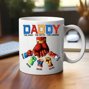 Personalized Dad Mug, Super Father's Day Fist Bump Mug, , Custom Holding Hands Mug, Father's Day Gift For Dad
